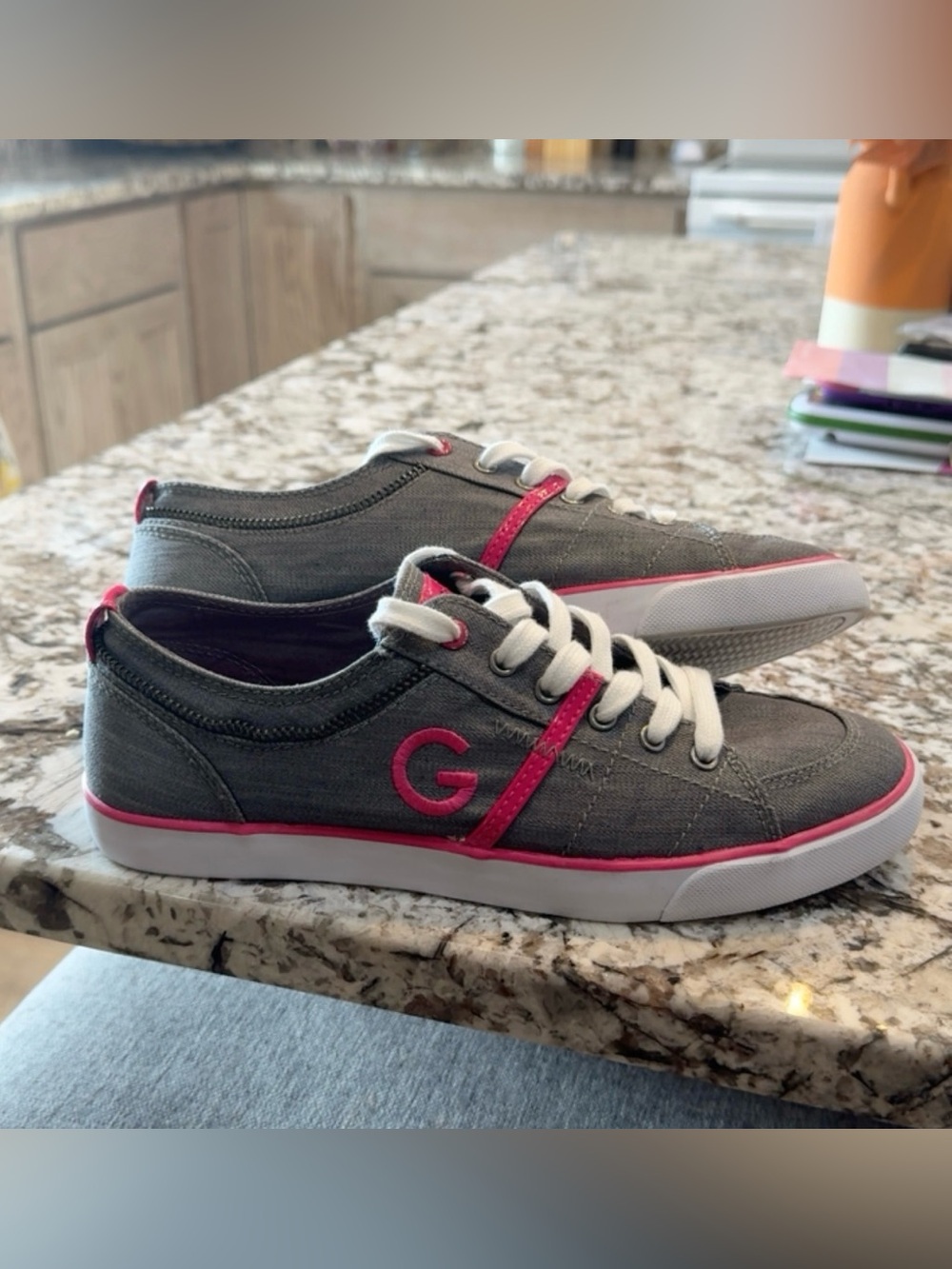 Guess Gray and Pink Low-Top Sneakers